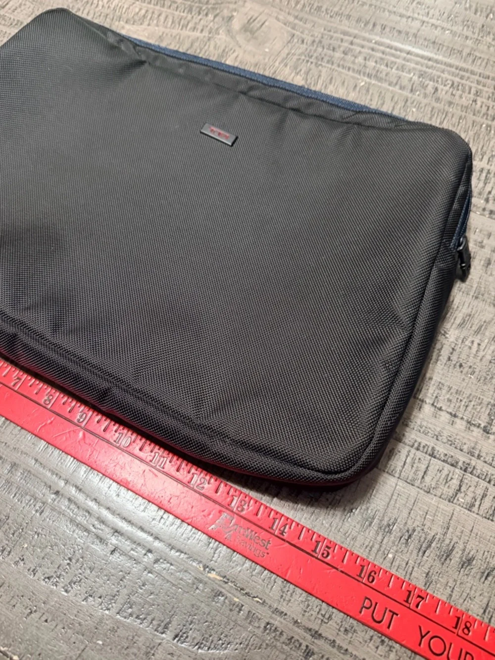 Tumi Black Computer Sleeve, Travel Organizer, Pouch Bag with Iconic Red Logo